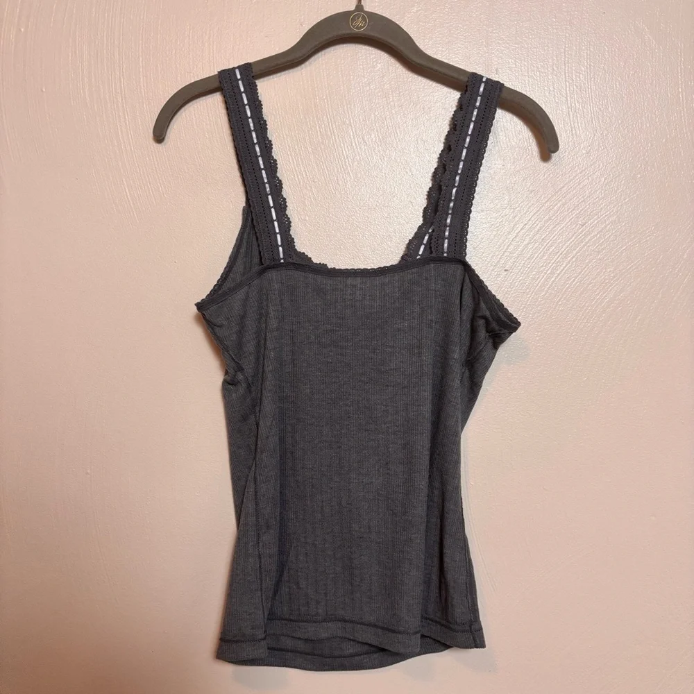 NEW Free People‎ Intimately You Tank Top Lace Trim Cotton Ribbed Gray Large